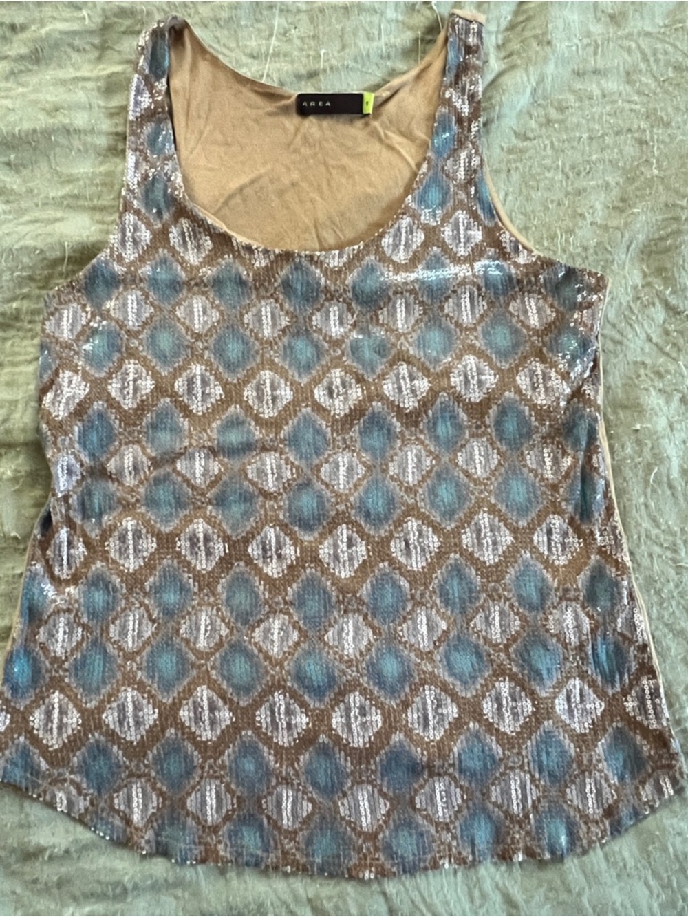 Area Y2K Women’s Blue/Brown Geometric Sequin Tank Top Size Small Retro Sparkly